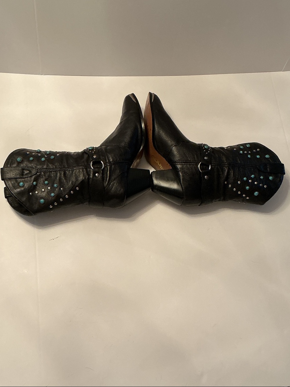 Vintage Dingo Black Studded Western Women’s Boots & Turquoise & Silver Accents 7 - Picture 5 of 11